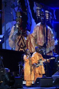 Amadou and Mariam perform during the opening concert for the 2010 World Cup at the Orlando Stadium in Soweto
