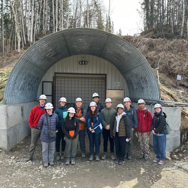 students in front of Army Corps Permafrost Research Tunnel