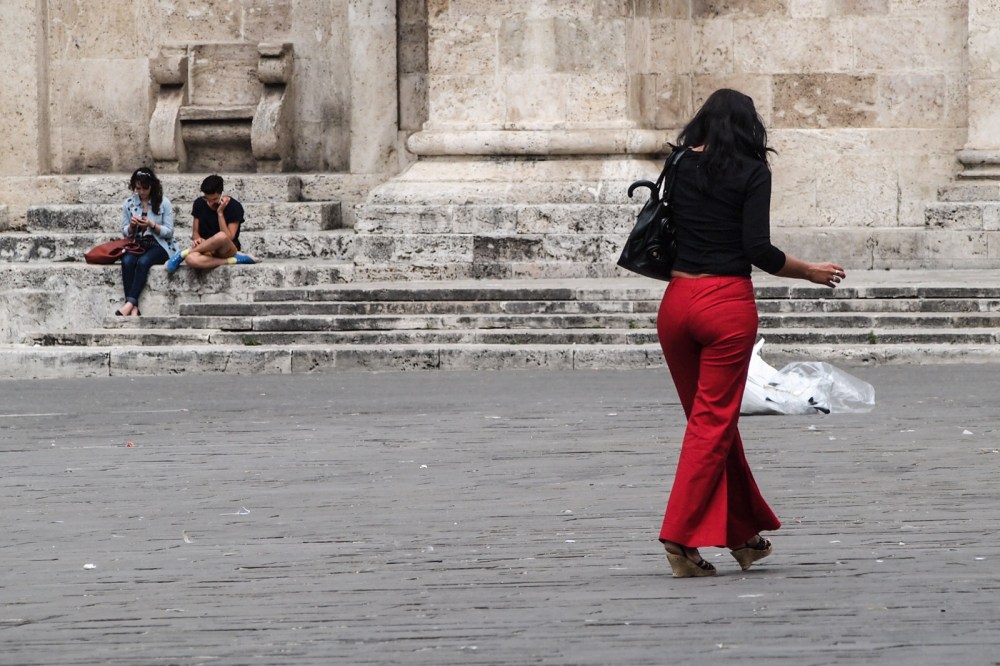 red trousers