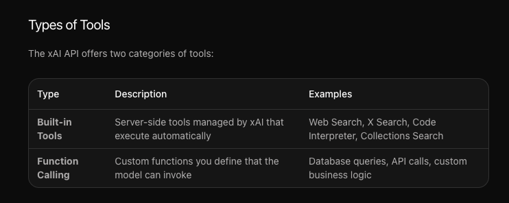 From x.ai - available tools