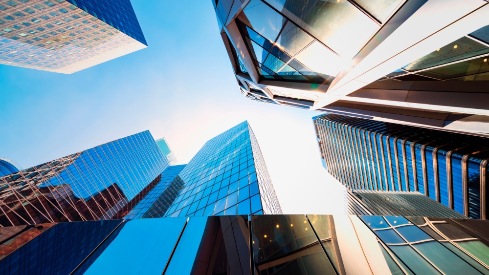 A frog's eye view of a business district.