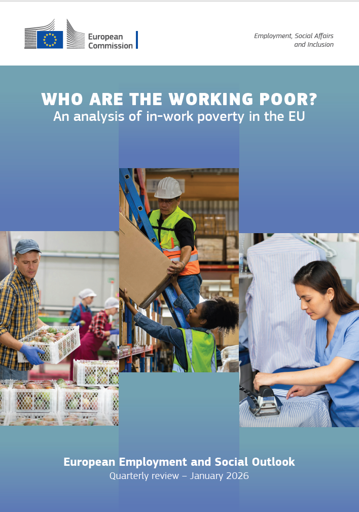Left photo: worker sorting crates of fresh produce in a warehouse. Center photo: two warehouse workers stacking a large box on shelving. Right photo: woman ironing a shirt at a garment care station.