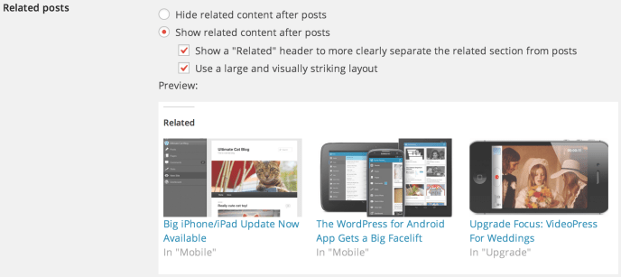 İlgili gönderi seçenekleri
