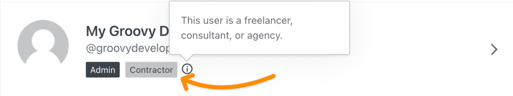 Libellé Prestataire pour un utilisateur sur le site.