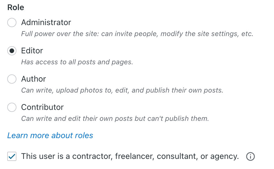 Rôles utilisateurs avec la case Prestataire cochée.