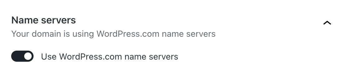 WordPress.com name servers in the ON position.