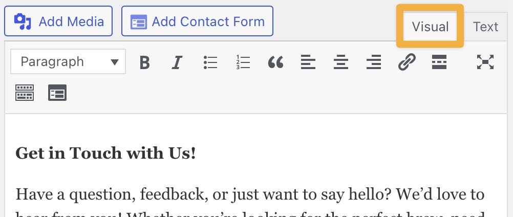 The Classic Editor with a box drawn around the tab labeled "Visual".