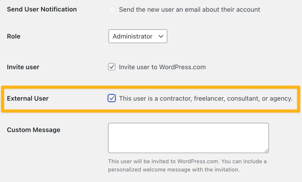 User Roles with the Contractor Checkbox enabled in WP Admin.