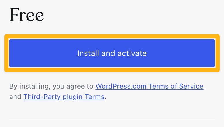 A box drawn around the button labeled "Install and activate".