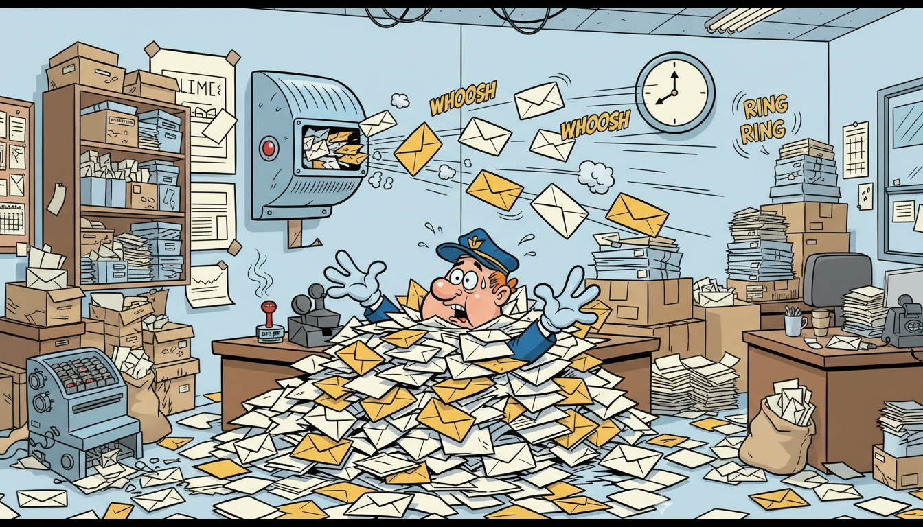 Kubernetes Job Controller - Drawn image of a postman drowning in post