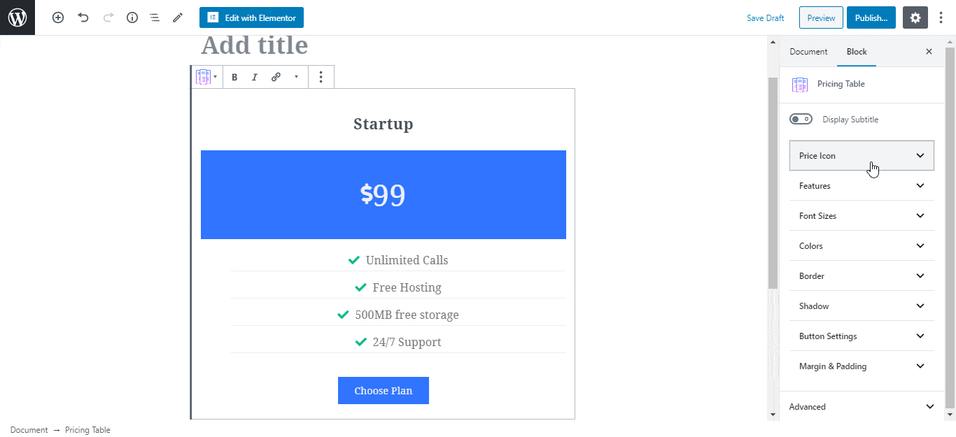 EB Pricing Table 4 EB Pricing Table
