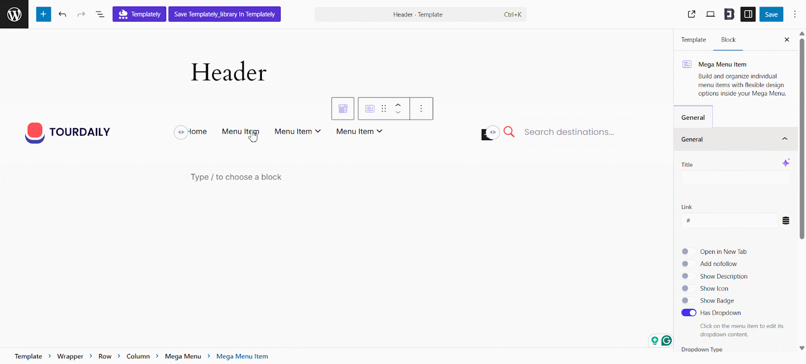 EB Mega Menu 5 Add title and link in menu items