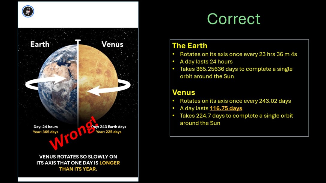 The length of the day on Earth and Venus