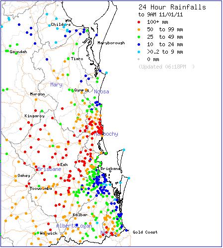 east qld 24hr rainfall map