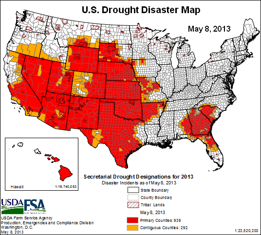 us drought disaster map - 8may2013