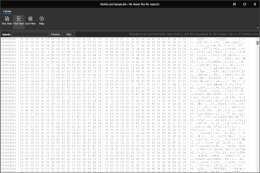 Hexadecimal and character data from a BIN file displayed in File Viewer Plus 4