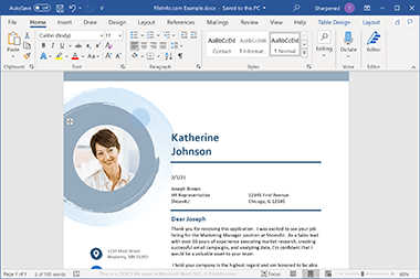 DOCX File Screenshot Screenshot of a .docx file in Microsoft Word 365