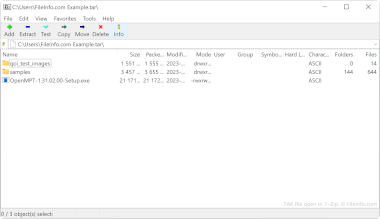 TAR File Screenshot Screenshot of a .tar file in 7-Zip