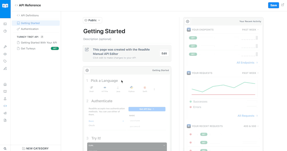 ⚠️ Note: the Getting Started and Recent Activity widgets cannot be edited.