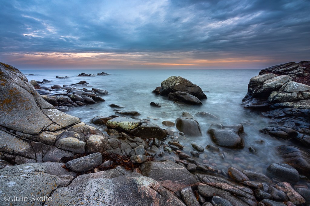 Coastline at sunset in Ypnasted, Bornholm, Denmark