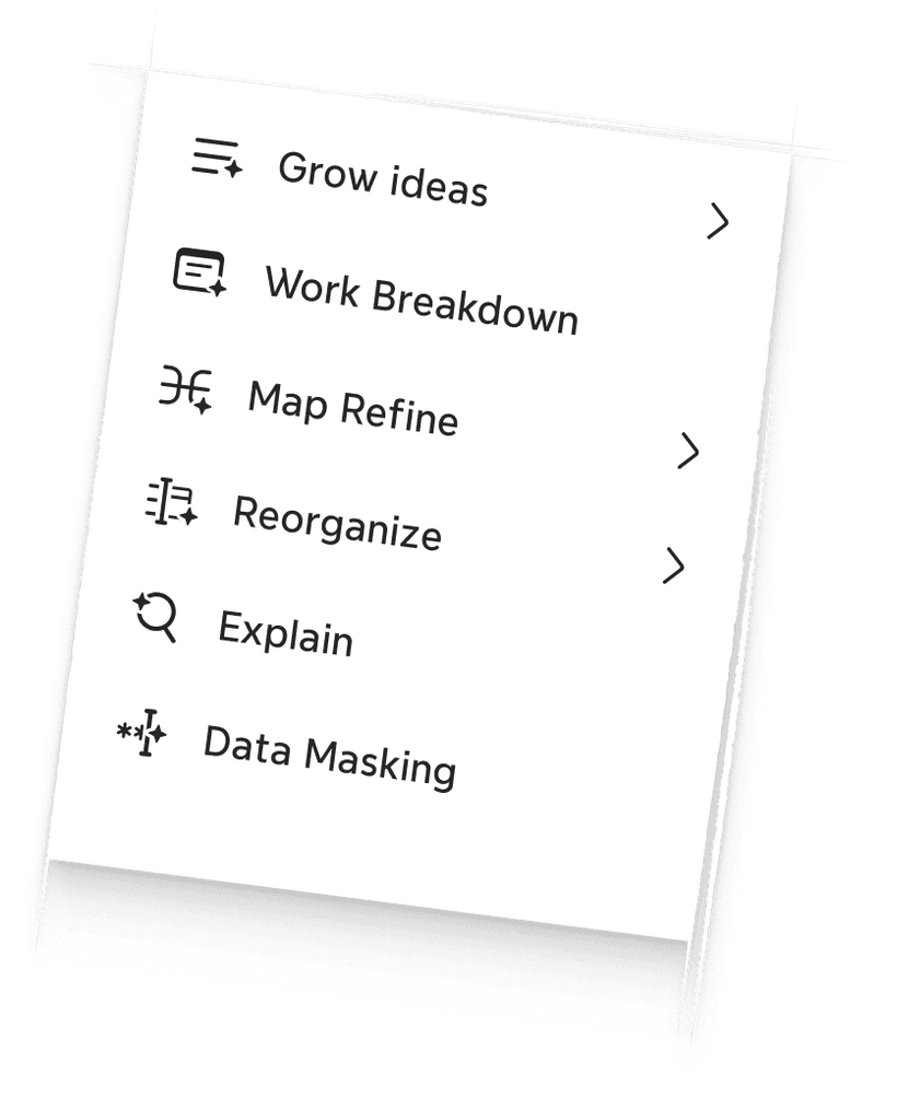 Grow ideas, Project Plan, Map Refine, Reorganize, Explain, Data Masking.
