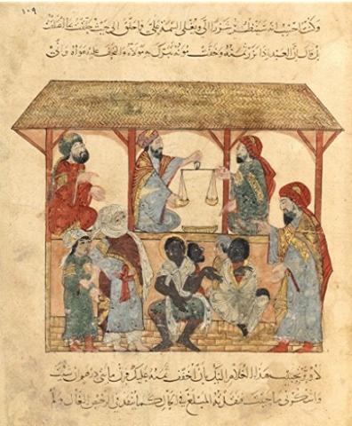 Slave market in 13th century Yemen. Credit: BnF (National Library of France).