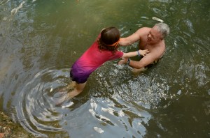 Steve Blackburn and his daughter Cate play in Radium Springs.
