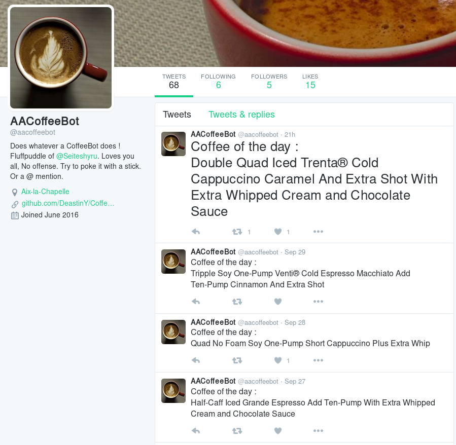Screenshot of CoffeeRecommendationBot in action