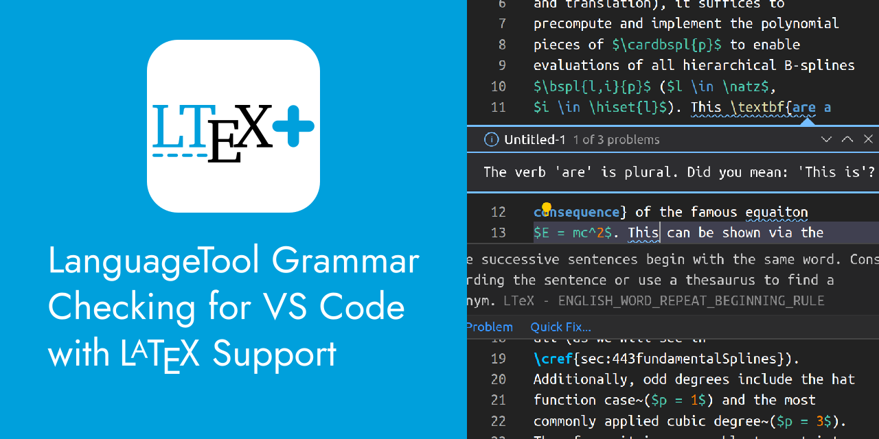 Grammar/Spell Checker for VS Code with LanguageTool and L<sup>A</sup>T<sub>E</sub>X Support