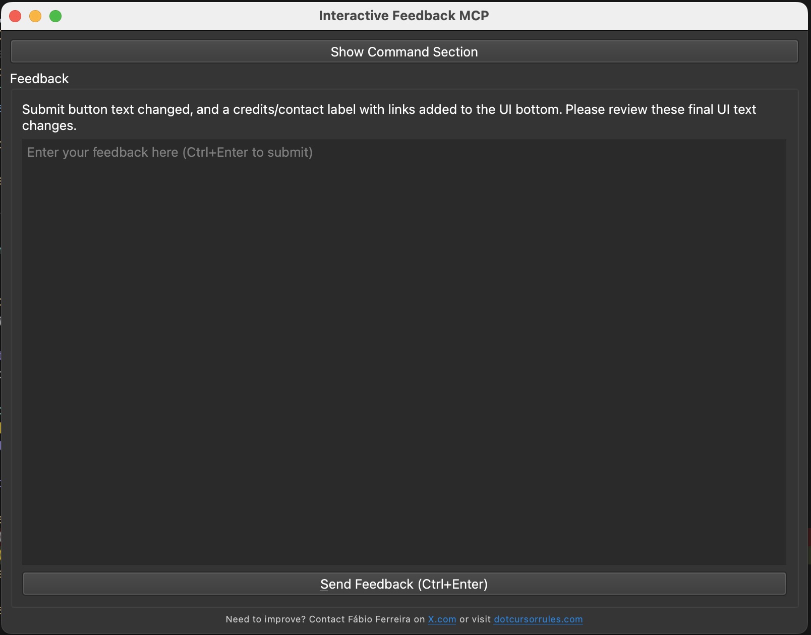 Interactive Feedback UI - Main View
