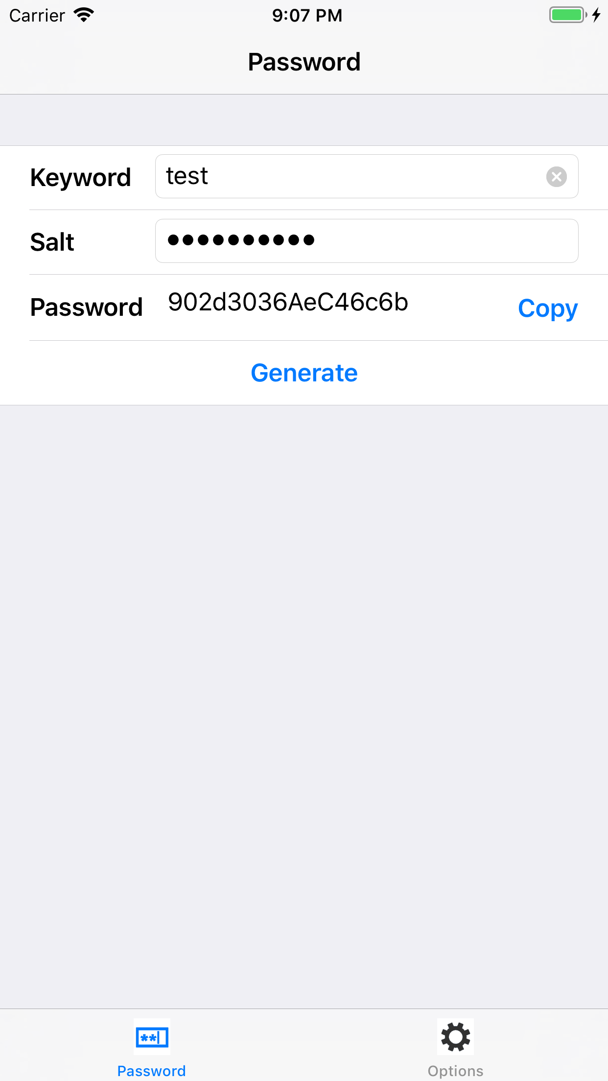 Fkulc's Password Generator (iOS) - Password Tab
