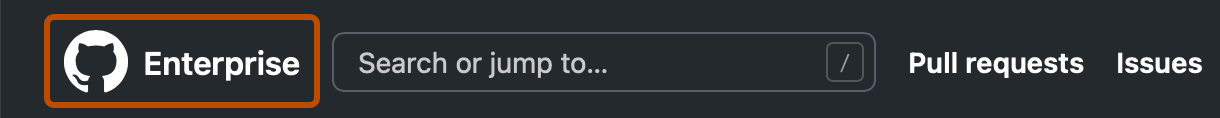 Capture d'écran de l'en-tête d'une page sur GitHub. Le logo GitHub et « Enterprise » sont mis en évidence par un contour orange.