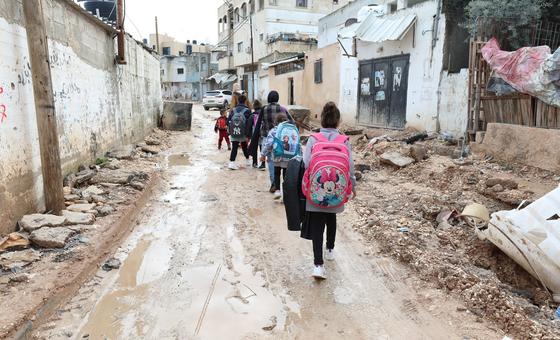 Children walk through partially destroyed streets in Jenin in the West Bank (file).