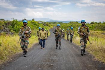 O Batalhão de Desdobramento Rápido Indiano da Monusco patrulha sua base em Sake, na província de Kivu do Norte