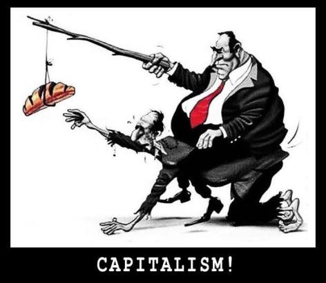 Capitalism Bread On A Stick Is Being Used By A Fat Businessman Riding On The Back Of A Poor Skinny Man
