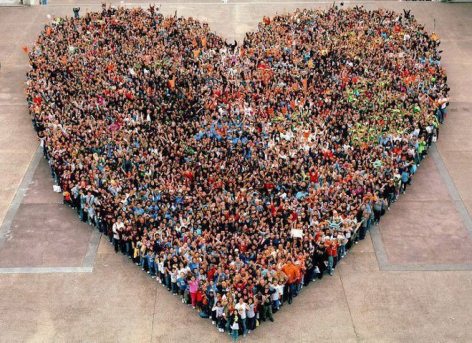 People Come Together Make Giant Heart