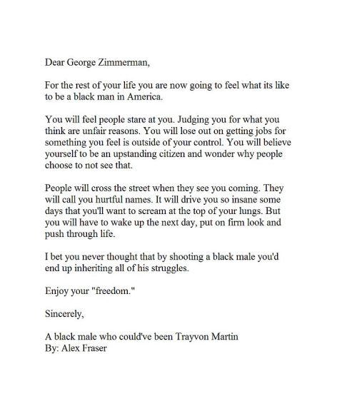 Alex Fraser Dear George Zimmerman