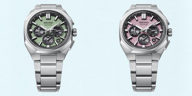 two seiko premium solar watches on light blue background two seiko premium solar watches on light blue background