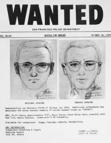 Zodiac Killer composite sketch a police sketch of the zodiac killer on a wanted poster
