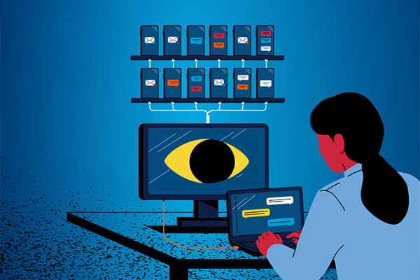 The visual displays a person using a computer.