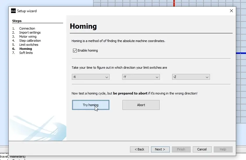 Homing settings for our CNC machine