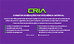 Web platform can revolutionize the essay correction process Promotional image of CRIA (artificial intelligence essay grader), showing the tool's logo, details about its features, and social media contacts, all on a purple background.
