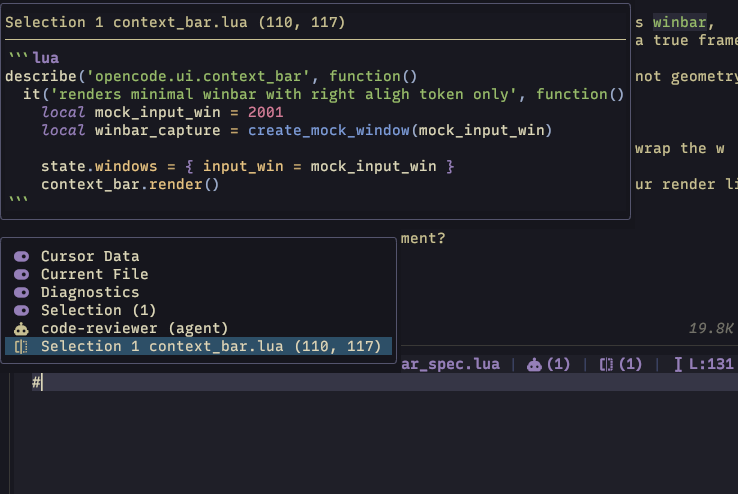 Opencode.nvim context items completion