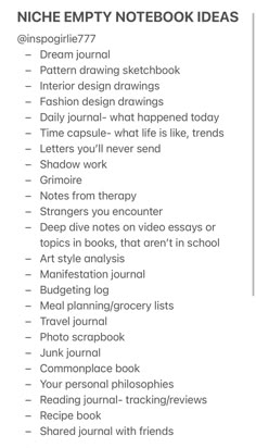 a white sheet with the words niche empty notebook ideas on it