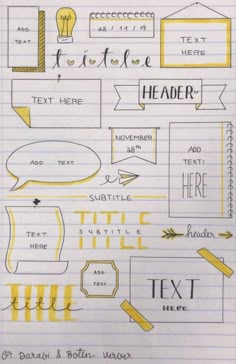 some type of paper with different types of text and shapes on it, including arrows