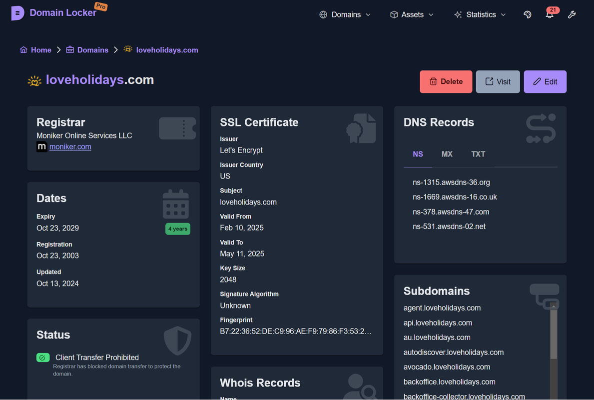 Domain Data Screenshot