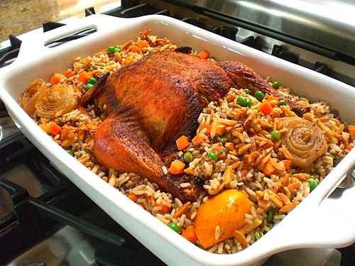 Citrus & Herbs Roasted Chicken Stuffed with Rice & Vegetables