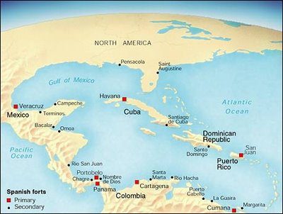 map of Spanish Caribbean forts