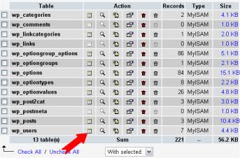 PHPMyAdmin select users database table