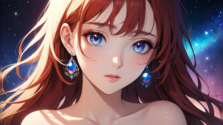 LustRender: Voidgazer: uma jovem bonita com sardas cósmicas cintilantes